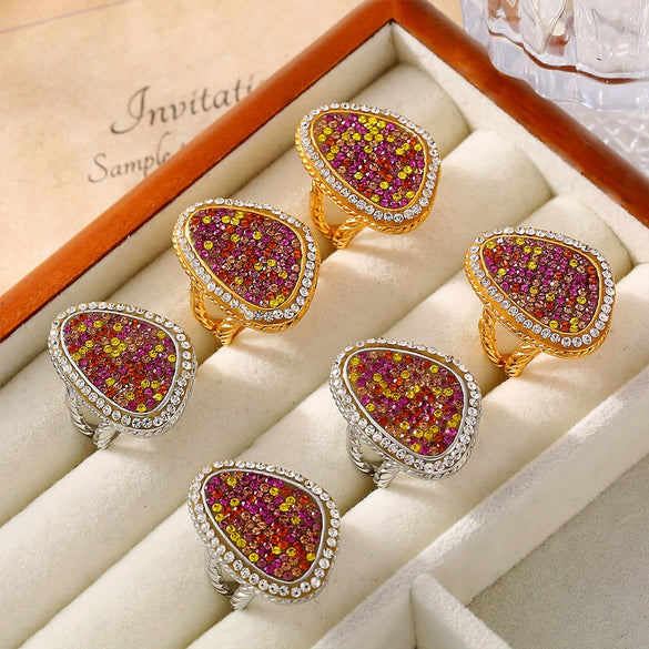 Jewelry Titanium Steel Water Drops Geometric Pvd Plated True Gold Fashion Ring