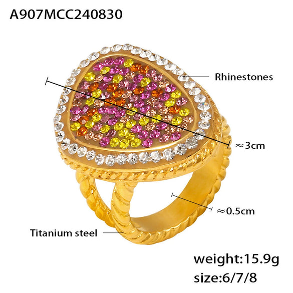Jewelry Titanium Steel Water Drops Geometric Pvd Plated True Gold Fashion Ring