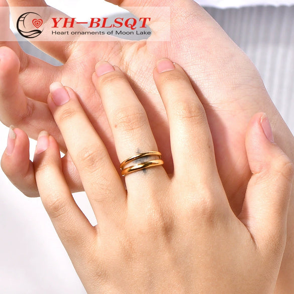 Jewelry Titanium Steel Wave Shape Electroplating Minimalist Opening Ring For Women