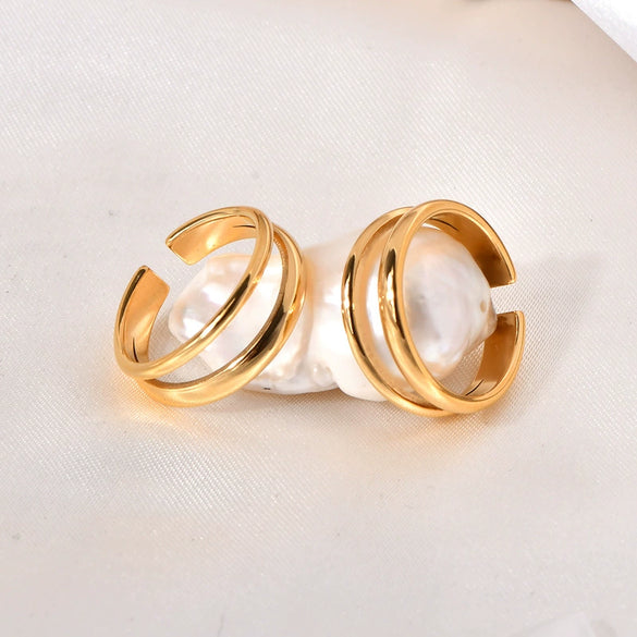 Jewelry Titanium Steel Wave Shape Electroplating Minimalist Opening Ring For Women