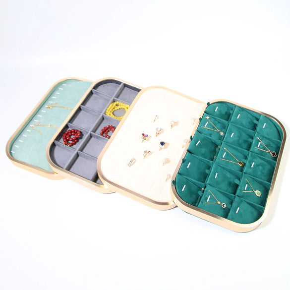 Jewelry Tray Aluminum Alloy Solid Wood Geometric Splicing High Sense Jewelry Storage Rack