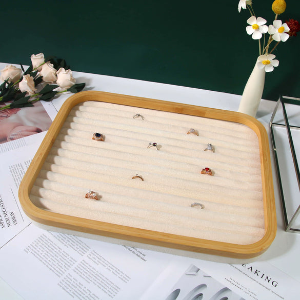 Jewelry Tray Solid Wood And Flannel Rectangle Splicing Style For Jewelry Storage And Display