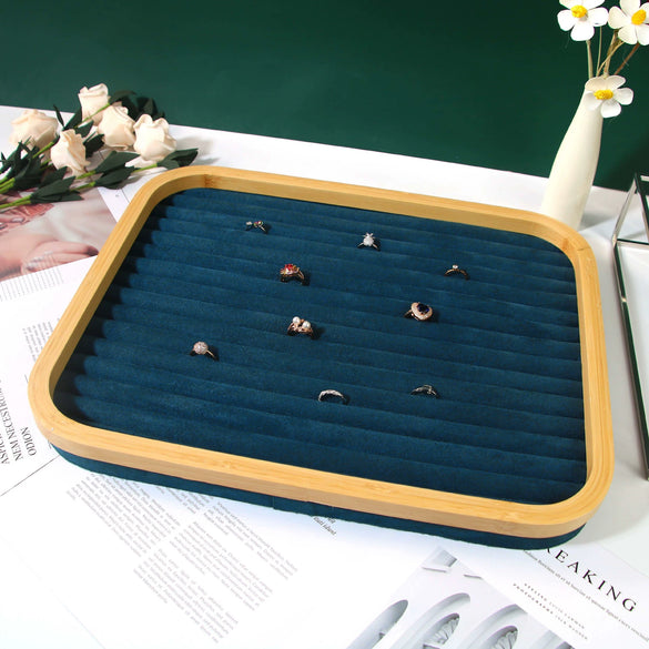 Jewelry Tray Solid Wood And Flannel Rectangle Splicing Style For Jewelry Storage And Display