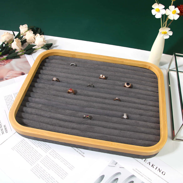 Jewelry Tray Solid Wood And Flannel Rectangle Splicing Style For Jewelry Storage And Display
