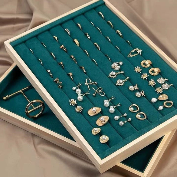 Jewelry Tray Solid Wood Geometric Artistic Style For Ring Earrings Necklace Bracelet Storage And Display