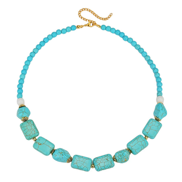 Jewelry Turquoise Beaded Necklace Pine Stone Alloy Geometric Handmade