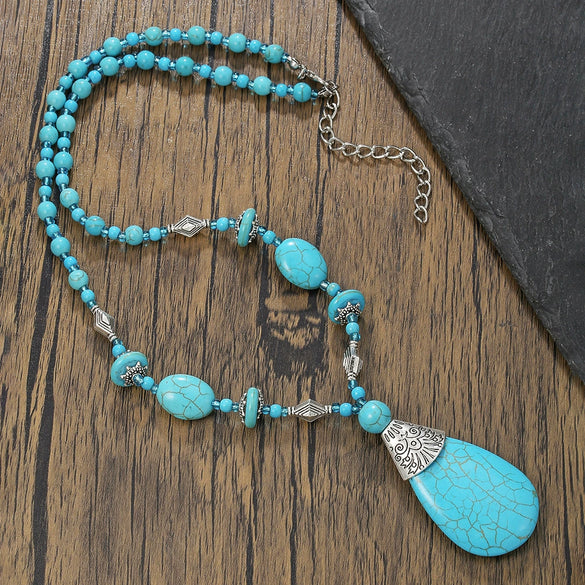 Jewelry Turquoise Beaded Necklace Pine Stone Alloy Geometric Handmade