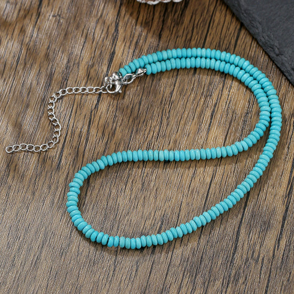 Jewelry Turquoise Beaded Necklace Pine Stone Alloy Geometric Handmade