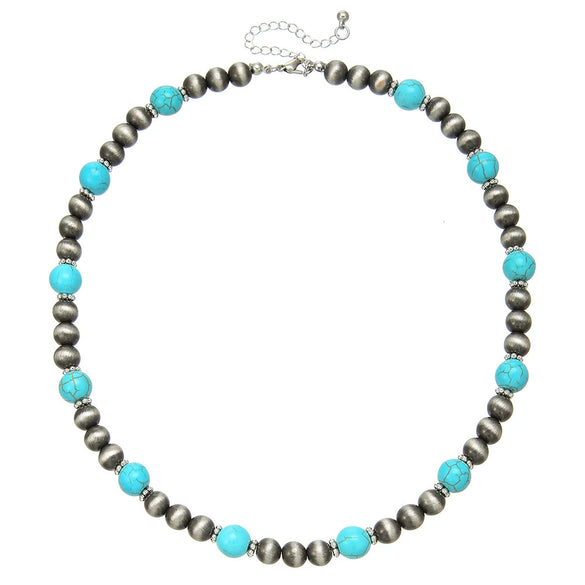 Jewelry Turquoise Beaded Necklace Pine Stone Alloy Geometric Handmade