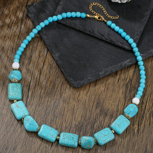 Jewelry Turquoise Beaded Necklace Pine Stone Alloy Geometric Handmade