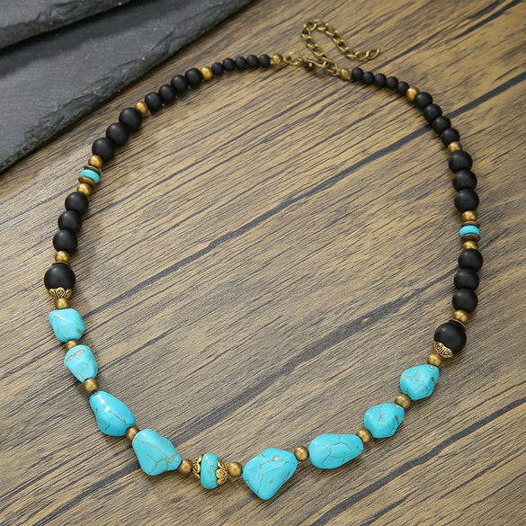 Jewelry Turquoise Beaded Necklace Pine Stone Alloy Geometric Handmade