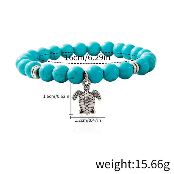 Jewelry Turquoise Beaded Stretchy Rope Bracelet Handmade With Tree Of Life Pendant For Women
