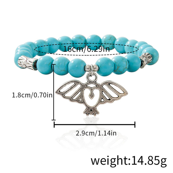 Jewelry Turquoise Beaded Stretchy Rope Bracelet Handmade With Tree Of Life Pendant For Women