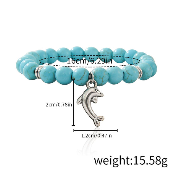 Jewelry Turquoise Beaded Stretchy Rope Bracelet Handmade With Tree Of Life Pendant For Women