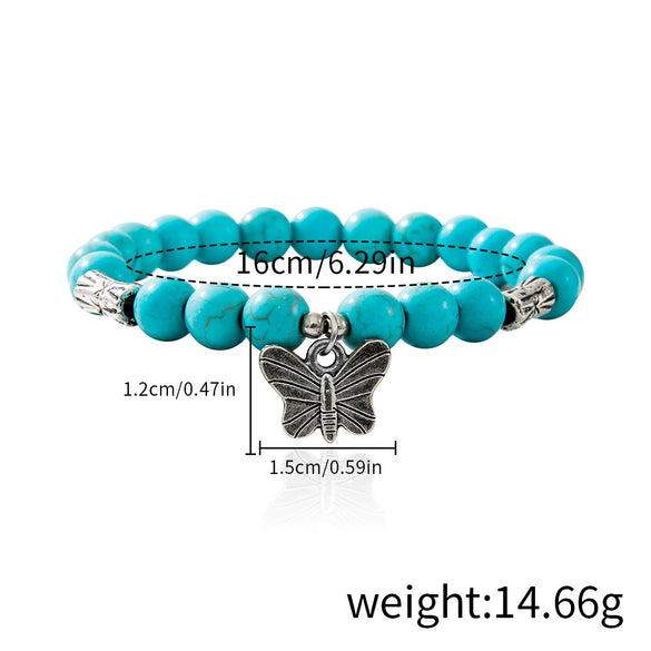 Jewelry Turquoise Beaded Stretchy Rope Bracelet Handmade With Tree Of Life Pendant For Women