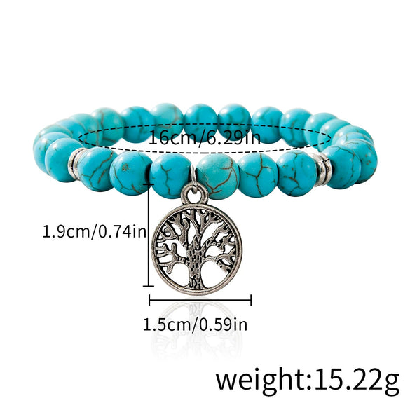 Jewelry Turquoise Beaded Stretchy Rope Bracelet Handmade With Tree Of Life Pendant For Women