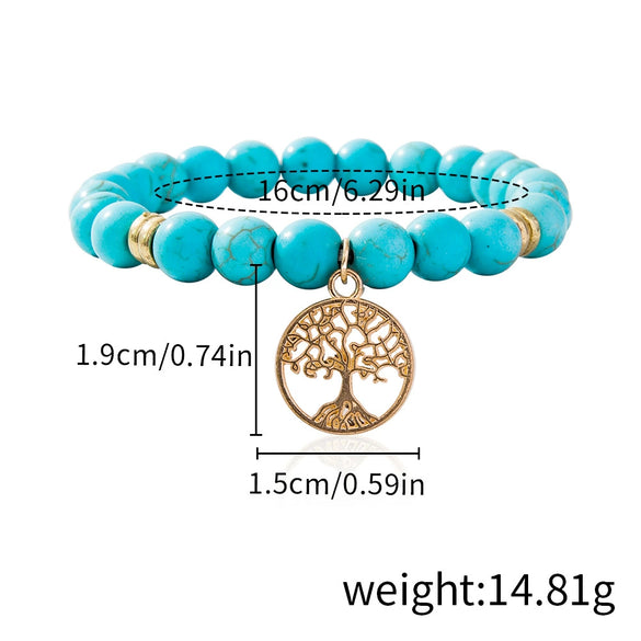 Jewelry Turquoise Beaded Stretchy Rope Bracelet Handmade With Tree Of Life Pendant For Women