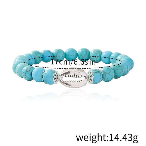 Jewelry Turquoise Beaded Stretchy Rope Bracelet Handmade With Tree Of Life Pendant For Women