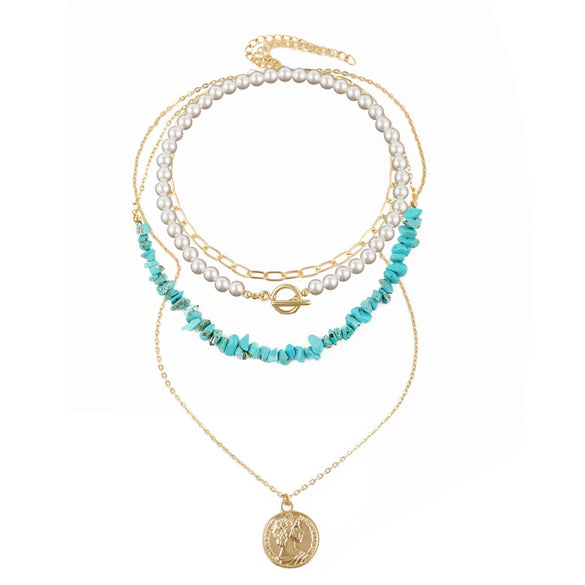 Jewelry Turquoise Geometric Bohemian Style Electroplated Women's Natural Stone Necklace