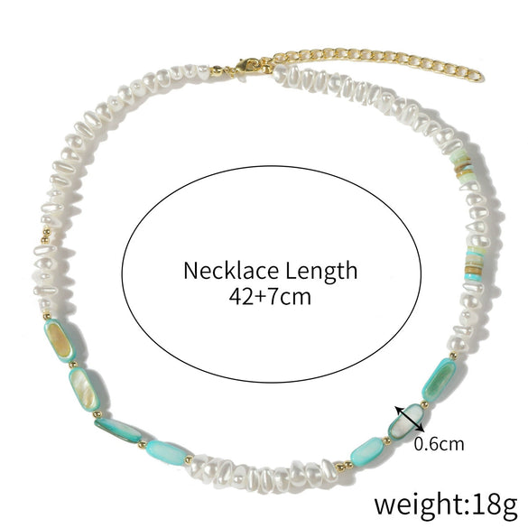 Jewelry Turquoise Pearl Handmade Geometric Pendant Ball Chain Necklace For Women