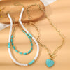 Jewelry Turquoise Pearl Handmade Geometric Pendant Ball Chain Necklace For Women
