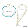 Jewelry Turquoise Pearl Handmade Geometric Pendant Ball Chain Necklace For Women