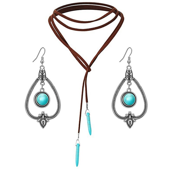 Jewelry Turquoise Pendant Geometric Retro Electroplated Long Regular Chain For Women