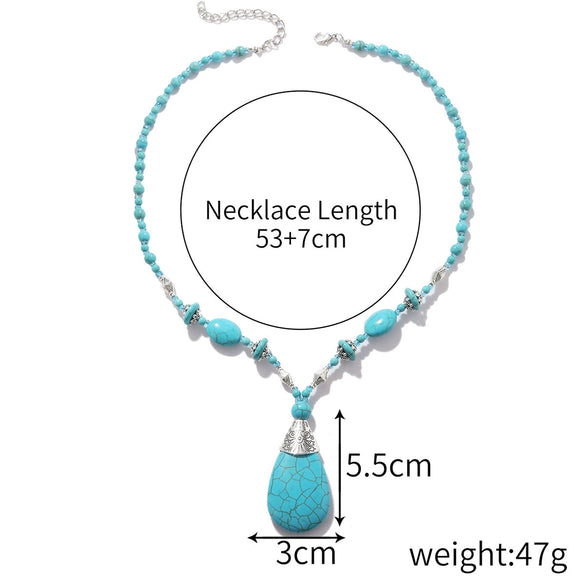 Jewelry Turquoise Pendant Geometric Retro Electroplated Long Regular Chain For Women