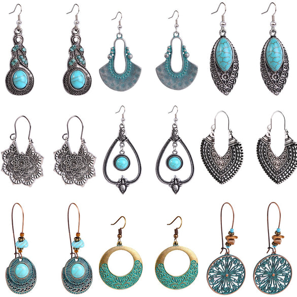 Jewelry Turquoise Pendant Geometric Retro Electroplated Long Regular Chain For Women