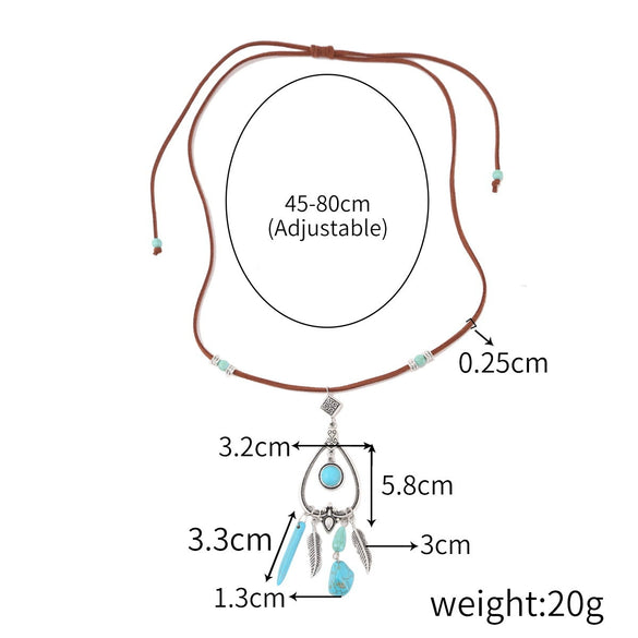 Jewelry Turquoise Pendant Geometric Retro Electroplated Long Regular Chain For Women