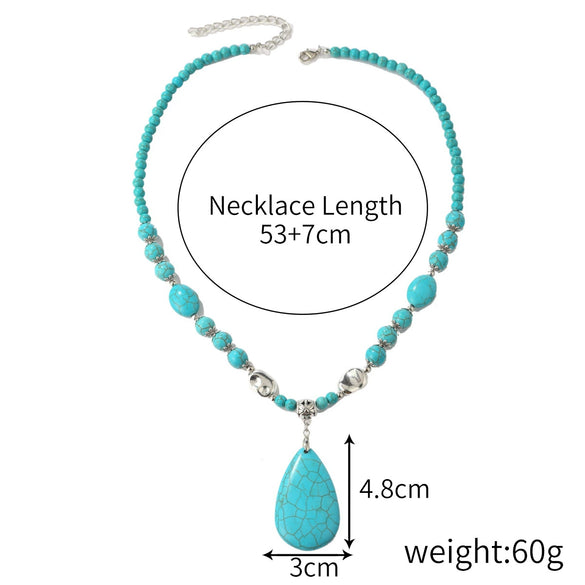 Jewelry Turquoise Pendant Geometric Retro Electroplated Long Regular Chain For Women