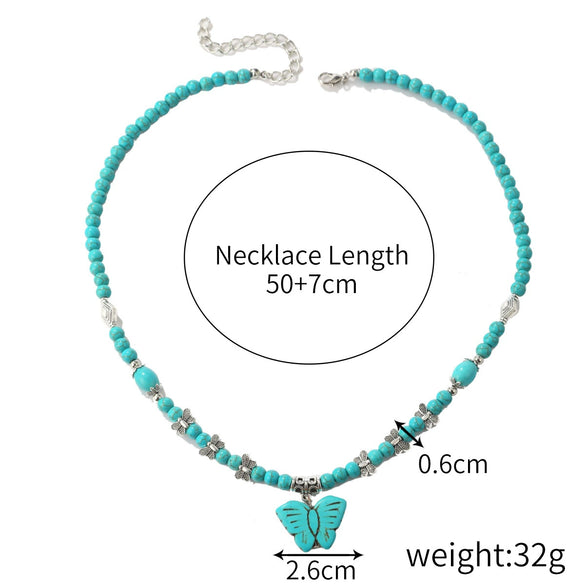 Jewelry Turquoise Pendant Geometric Retro Electroplated Long Regular Chain For Women