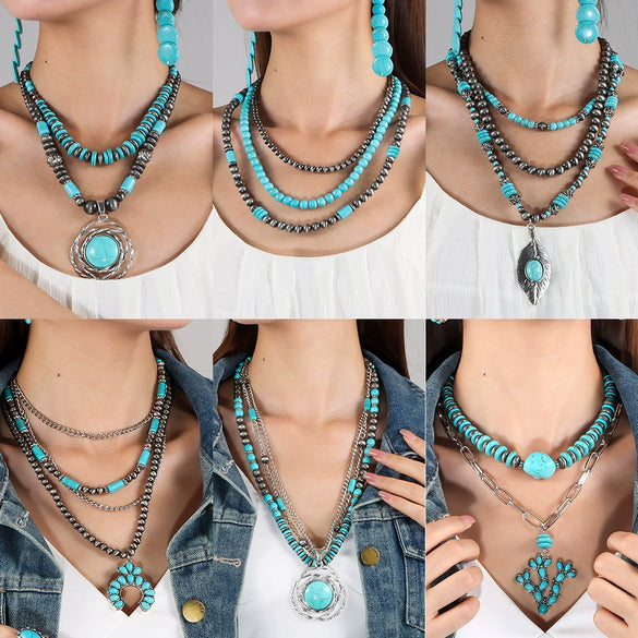 Jewelry Turquoise Plastic Geometric Bohemian Handmade Necklace