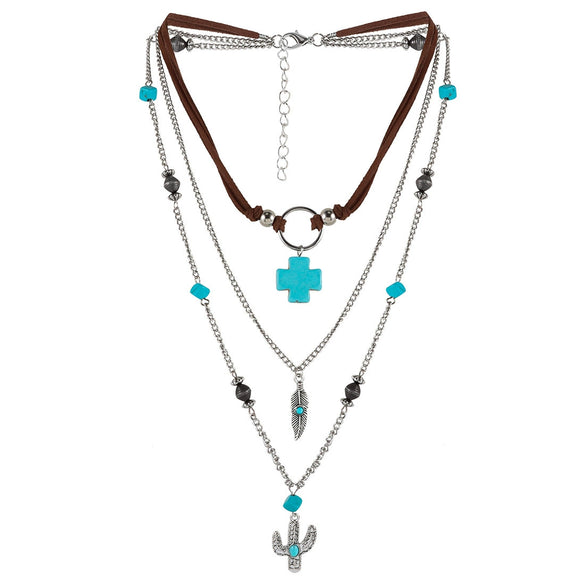Jewelry Turquoise Plastic Geometric Bohemian Handmade Necklace