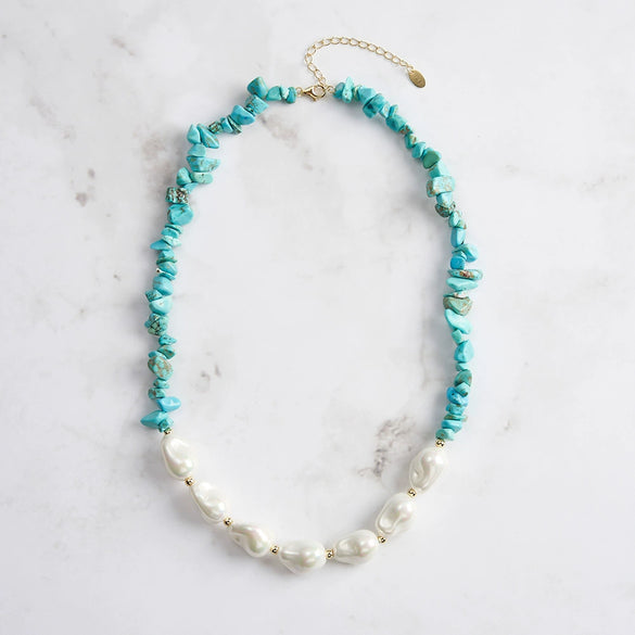 Jewelry Turquoise S925 Sterling Silver Geometric Baroque Necklace Electroplated