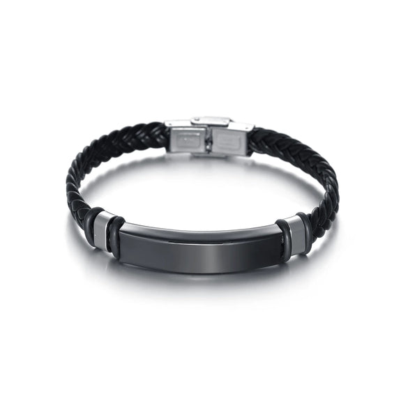 Jewelry Twist Woven Leather Stainless Steel Bracelet Engraved Electroplated