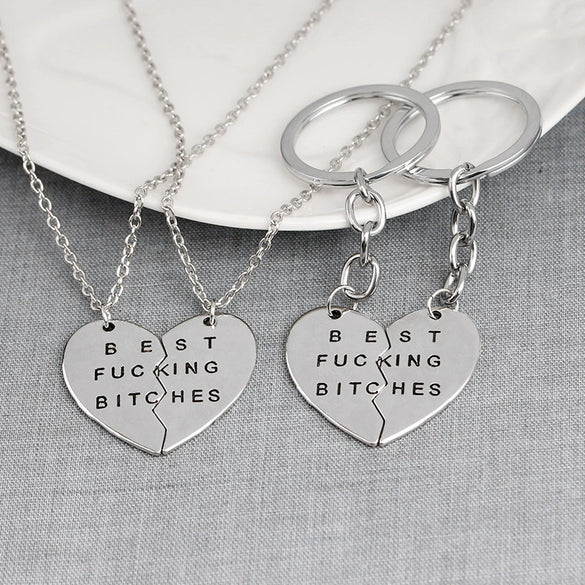 Jewelry Two Piece Splicing Heart Necklace Keychain