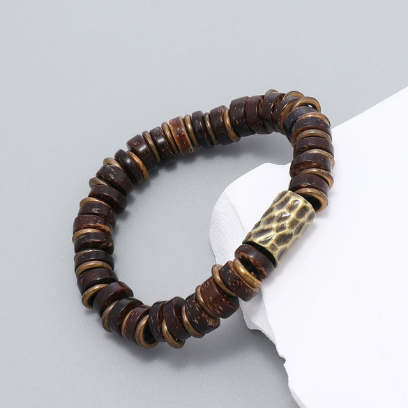 Jewelry Unisex Retro Handmade Beaded Coconut Shell Elastic String Geometric Bracelet