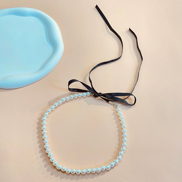 Jewelry Vintage Court Beaded Imitation Pearl Flannel Tassel Necklace Geometric Electroplated Women's Accessories