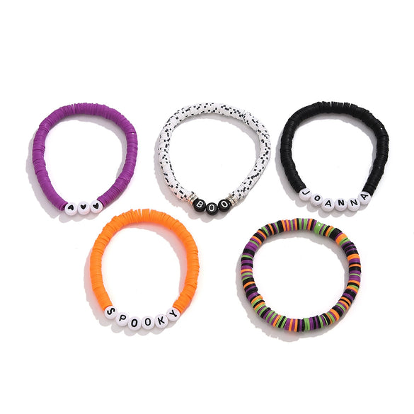 Jewelry Vintage Gothic Style Acrylic Plastic Resin Letters Beaded Elastic Multi Layer Handmade Bracelet