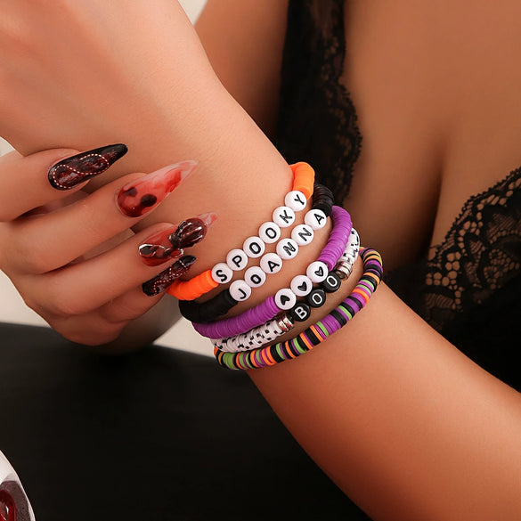 Jewelry Vintage Gothic Style Acrylic Plastic Resin Letters Beaded Elastic Multi Layer Handmade Bracelet