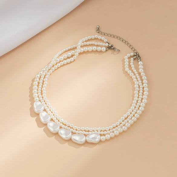 Jewelry Vintage Imitation Pearl Overlapped Woven Baroque Geometric Plastic Resin Handmade Necklace