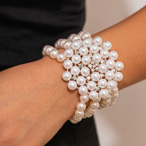 Jewelry Vintage Stitching Multi Layer Imitation Pearl Necklace Geometric Style Electroplated For Women