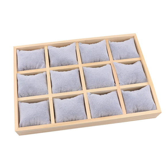 Jewelry Watch Bracelet Display Tray Wooden Frame Velvet Log Material 12 Grid Plate Artistic Style