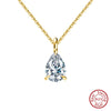 Jewelry Water Drop Pear Pendant Clavicle Chain Women's 925 Sterling Silver Geometric Zircon Necklace 14K Gold Plated
