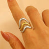 Jewelry Water Wave Open Hydraulic Ring Titanium Steel Color Block Geometric Electroplated Unisex