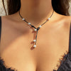 Jewelry Wax Line Geometric Imitation Pearl Tassel Pendant Necklace For Women Handmade
