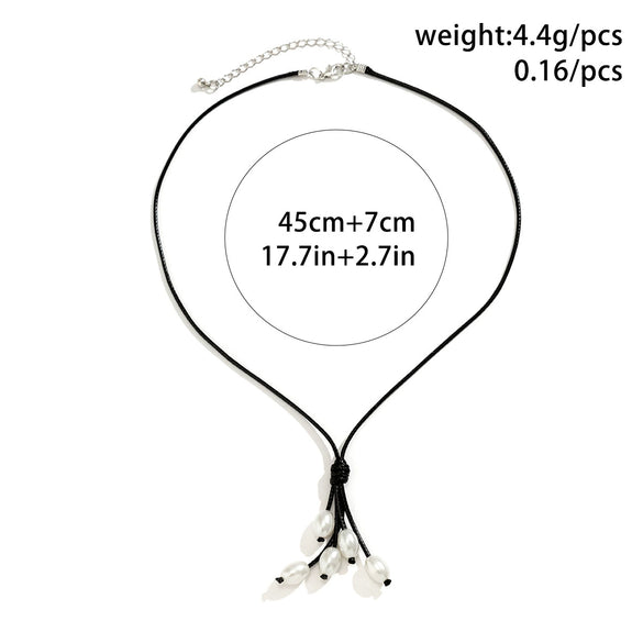 Jewelry Wax Line Geometric Imitation Pearl Tassel Pendant Necklace For Women Handmade