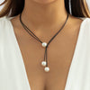 Jewelry Wax Line Geometric Imitation Pearl Tassel Pendant Necklace For Women Handmade