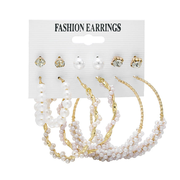 Jewelry White Pearl Geometric Star Rhinestone Metal Earrings Set With Heart Design